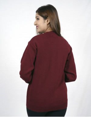 Womens Pure wool light weight Sweater Full Button Maroon